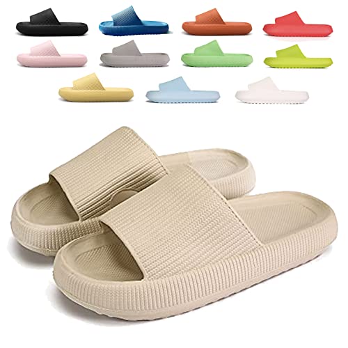 Bandini Pillow Slides Slippers, Massage Pool Foam Bathroom Non-Slip Quick Drying Slippers â€‹Slippers For Women In Summer, Open-Toe EVA Platform Outdoor And Indoor Slippers (Beige, 38-39, numeric_7_point_5)