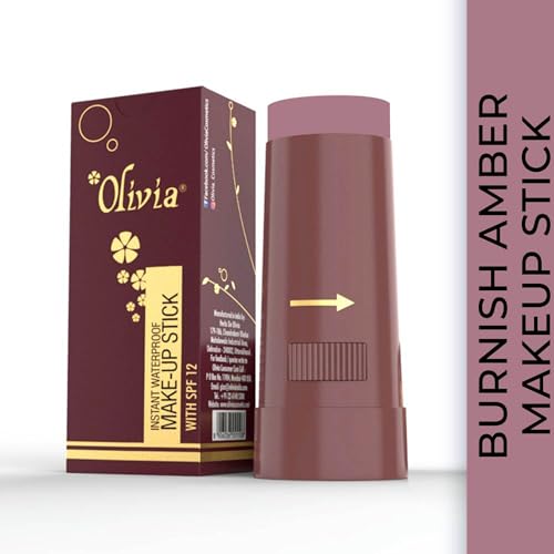 Image of Olivia Instant Waterproof Makeup Stick with SPF 12-10 Burnish Amber | 3-in-1 Foundation, Concealer & Moisturizer | Sweatproof, Long-Lasting Base Makeup | Evens Skin Tone & Hides Blemishes
