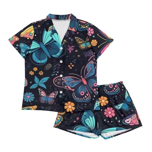 Image of Pjs Womens Short Sleeve Button Down Pajamas Set Two-Piece Nightwear with Pockets