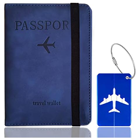 Toctax Passport Holder with Luggage Tag,Travel Wallet Organiser, Passport Case with RFID Blocking, Passport Cover for Passport, Business Cards, Credit Cards, Boarding Passes(Navy Blue) Cover