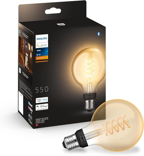 Philips Hue White Filament Retro E27 G93 Globe Works with Alexa Smart Light