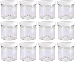 Pack of 12 Small Round 250ml Plastic Jars with White Lids by Britten & James. Perfect for Food Storage, Camping, Hardware Storage, Crafts and Slime Making