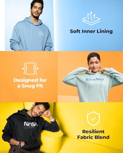 Image of Bewakoof Men's Cotton Blend Official Dc Merchandise Graphic Printed Oversized Fit Full Sleeve Terry Hoodies