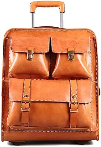 review Leather suitcase for men and women 22 inches can be boarded pull rod box multifunctional fashion carry-on luggage yellow, 6484, 22INCHS