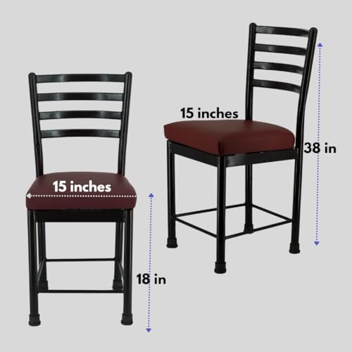 Image of Zidle Asphalt pre Assembled Set of 2 Dining Visitor Extra Support Leatherette seat Cushion Chair for Living Room| Home | Restaurant |Powder Coated Metal Legs (2, Brown, Black Coated Frame)