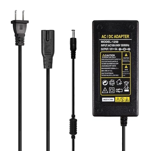 Image of 12V 5A 60W Power Supply Adapter for LED Strip, CCTV & Electronics | AC 100-240V to DC 12V Adapter with 5.5x2.1mm & 5.5x2.5mm Plugs for LED Strips, Cameras, 3D Printers & Routers
