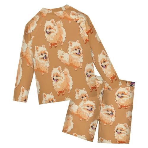 Pomeranian Boys Swimsuit Rash Guard Toddler Kids Long Sleeve Swim Shirt and Trunks Swimwear Set 3-10Y2