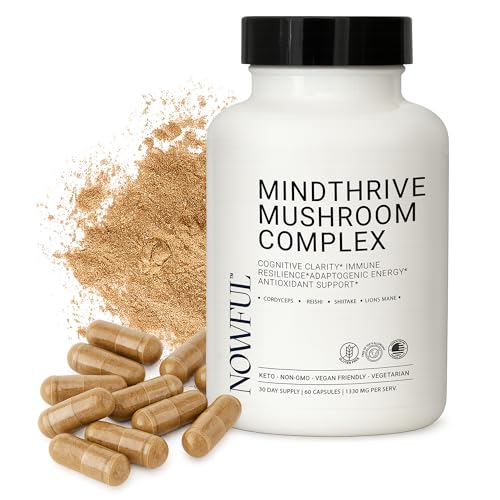 MindThrive Mushroom Complex – Lion’s Mane, Turkey Tail, Cordyceps, Reishi & Shiitake – Everyday Dose for Sharp Focus, Natural Energy, Calm Strength & Immune Health (60 Capsules)