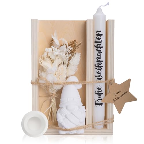 KKSJK, Kerzen Geschenkset Weihnachten mit Holztablett, Kerzenhalter,...