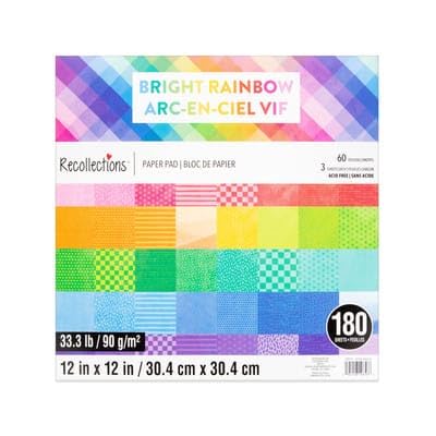 Bloc de papel arcoíris brillante de 12 x 12 de Recollections, papel premium para manualidades y scrapbooking, proyectos de bricolaje, tarjetas, artes decorativas, 180 hojas