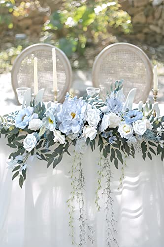 Rose Artificial Flowers Deluxe White Blue Bouquets Box, Real Looking Blue Flowers Artificial Foam Roses Silk Fake Flowers For Diy Wedding Bouquets Centerpieces Floral Arrangements Cake Home Decoration #TOP3