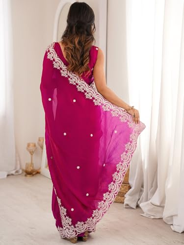 Image of SIRIL Women's Tissue Silk Sequence Embroidery Saree With Unstitched Blouse Piece