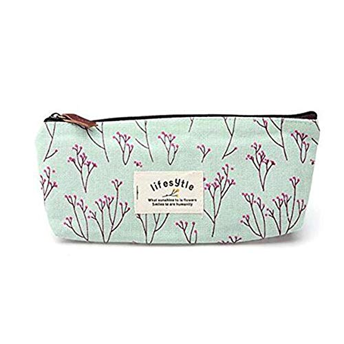 DDG EDMMS - Estuche de Lona con Cremallera para lápices, diseño de Flores, Color Azul Claro