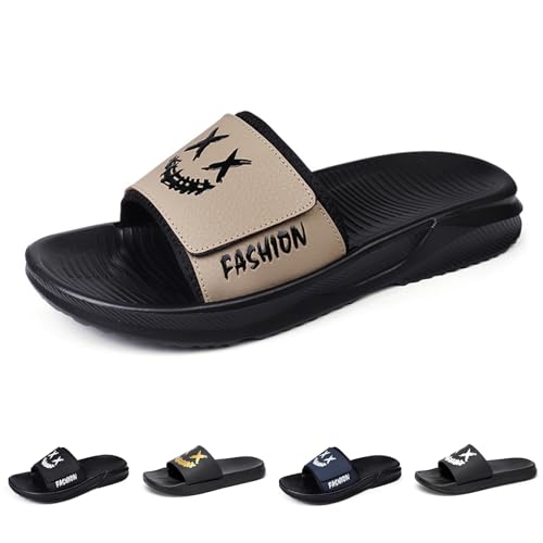 Gezolligheid Fashion Men's Cartoon Personalized Smile Printed Non-Slip Cloud Slippers - Soft Non-Slip Indoor/Outdoor Slippers(TKhaki-45)