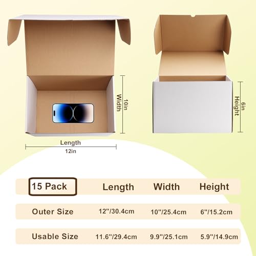 Image of WIFTREY 12x10x6 Shipping Boxes set of 15, 12 x 10 x 6 White Corrugated Cardboard Boxes for Packaging Small Business, Moving, Mailing