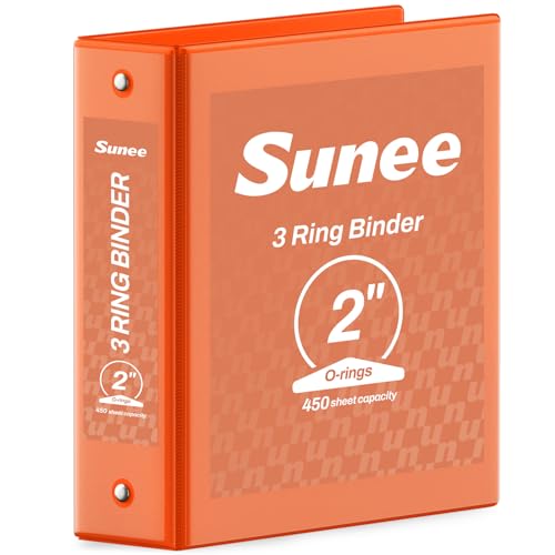 SUNEE 3 Ring Binder 2 Inch 1 Pack Clear View Binder Three Ring PVC-Free (Fit 8.5x11 Inches) for School or Office Supplies Orange