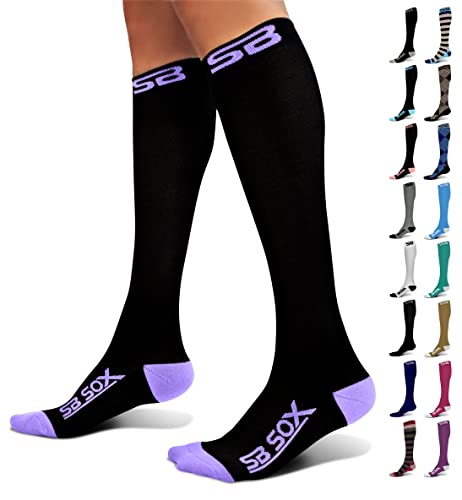Sb Sox Compression Socks (20-30Mmhg) For Men & Women – Best Compression Socks For All Day Wear, Better Blood Flow, Swelling! (Medium, Black/Purple) #TOP6