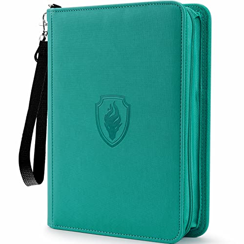 Image of Fabmaker Premium 4 Pocket Zip Card Binder, Trading Card Binder for 320 Cards, Portable PU Card Collection Binder, Collector Card Album Folder for Game & Sports Cards (Turquoise)
