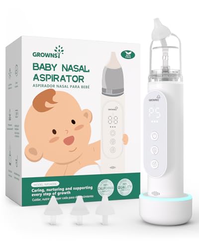 GROWNSY Nasal Aspirator for Baby, Upgraded 5 Suction Levels Baby Nose Sucker, IPX7 Waterproof Electric Nose Suction for Baby, Booger Sucker for Toddlers with Automatic Cleaning &Music &Light Functions