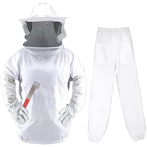 POLLIBEE Professional Bee Suit for Men Women, Beekeeping Suit Outfit Apiarist Beekeeper Suit with Veil Hood &Beekeeping Gloves,Full Body Suit with J Hook Cover