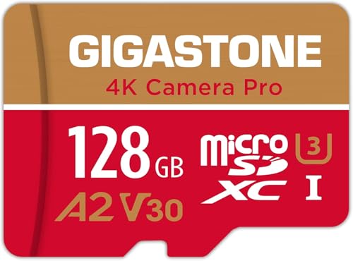 【5-Years Data Recovery】 GIGASTONE 128GB Micro SD Card, 4K Video Recording for GoPro, Action Camera, DJI, Drone, Nintendo-Switch, R/W up to 100/50 MB/s MicroSDXC Memory Card UHS-I U3 A2 V30 by Gigastone - Used condition - US$47.49