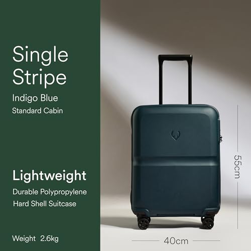 ANTLER - Single Stripe Hard Shell Cabin Suitcase, 55x40x20cm 39L, Lightweight, 4 Spinner Wheels - Adjustable Handle, Carry On Luggage Approved by easyjet, Ryanair & British Airways, TSA Lock - Indigo - Image 3