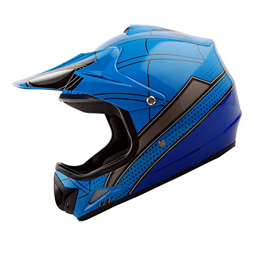Wow Youth Kids Motocross Bmx Mx Atv Dirt Bike Helmet Spider Blue #TOP2