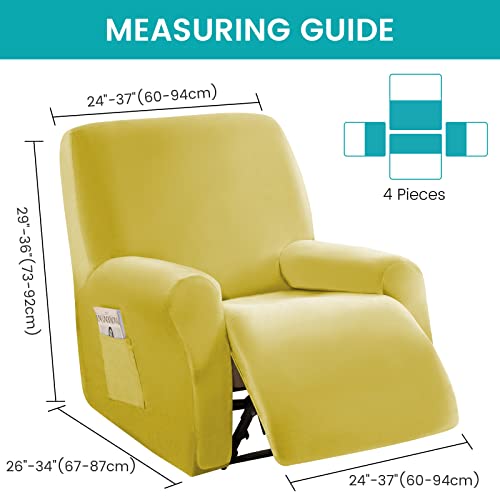 Mifxin Recliner Cover 4-Piece Velvet Stretch 1 Seat Reclining Sofa Couch Slipcover Soft Thick Elastic Recliner Chair Cover Anti-Slip Washable Furniture Protector For Kids Pets (Yellow) #TOP4