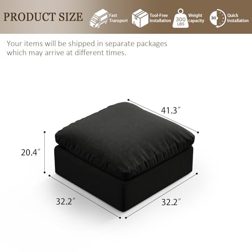 Image of Oversize Cloud Modular Sectional Sofa,Chaise Down Filled Comfort Sofa Detachable Couch Cushion Covers for Living Room Apartment,Black