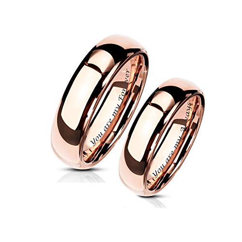 Personalized High Polished Rose Gold Tungsten Ring Set Custom Engraved Free In Any Language - Wedding Band Set - Ships From USA3