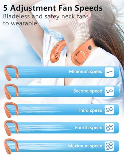 Image of Neck Air Conditioner with Metal Cooling Plate, 5500mAh Batteries & LED Display, Silent Wearable Personal AC Unit, Bladeless Headphone Fan for Hot Flash Relief for Women Men Adults Outside, Orange