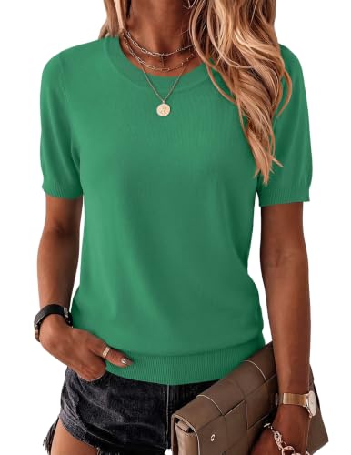 Image of Zeagoo Womens Summer Short Sleeve Tops Crew Neck Lightweight Pullover Sweaters Loose Dressy Casual Blouse Basic Clothes