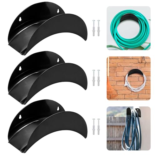 MEISHANG Schlauchhalter Wand,3 Stück Gartenschlauchhalter,Gartenschlauch Halterung 28 x 13 x 13 cm,Schlauch Aufhänger aus Metall,mit 6 Schrauben und 6 Dehnbolzen,für Schlauchaufhängung (Schwarz)
