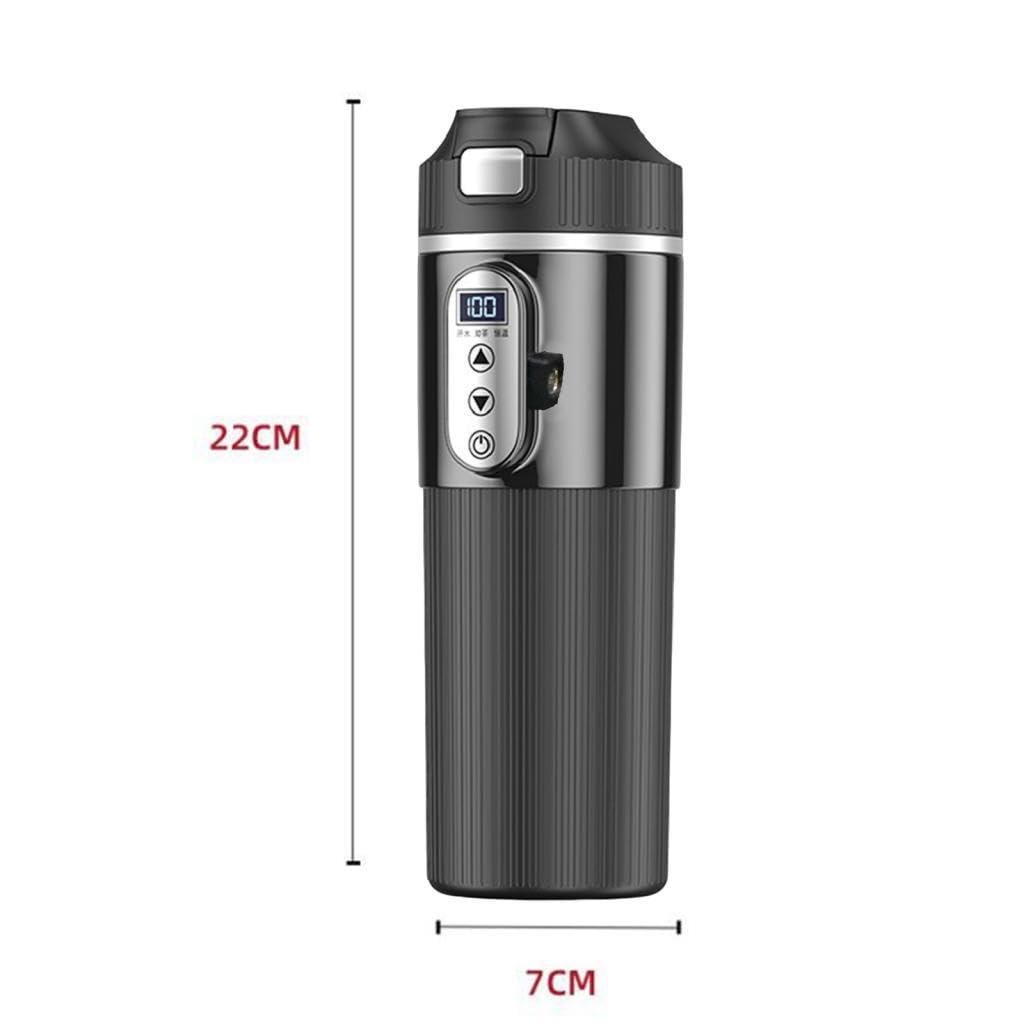 Taza Eléctrica de Viaje con Calefacción, Botella Aislante, Taza Térmica Fabricada en Acero Inoxidable 304 para Calentar Té Y Agua, Negro, Individual