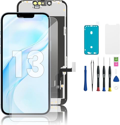 Hoonyer LCD Display Ersatz Set für iPhone 13 (6 1 Zoll) 3D Touch Bildschirm mit Rahmen & Digitizer inkl. Reparaturwerkzeug wasserdichtem Klebestreifen & gehärtetem Displayschutz