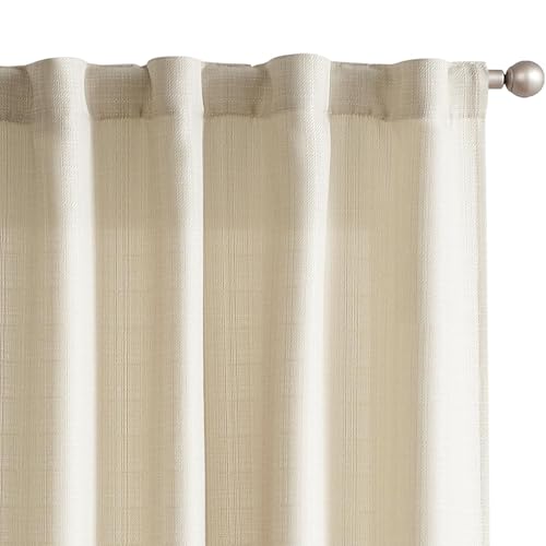 Image of jinchan Beige Curtains for Living Room Bedroom Linen Textured 63 Inches Length Farmhouse Casual Weave Back Tab Drapes Light Filtering Window Curtains 2 Panels Heathered Beige