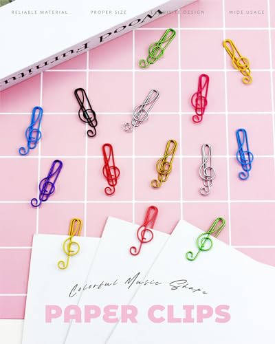 YETOOME 100 Pcs Music Paper Clips, Metal Musical Notes Shaped Bookmark Clips for Desk Bookmark Office School Notebook (10 Colors)