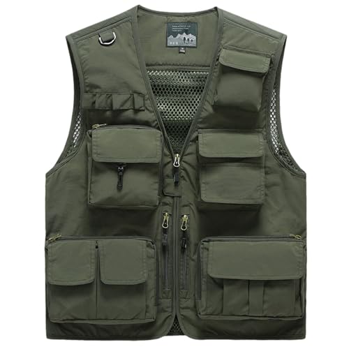 BXKFSY Youth & Unisex Outdoor Army Green Work Vests Lightweight Utility Fishing Vest with 15 Pockets for Safari Travel Photography,Size 4XL