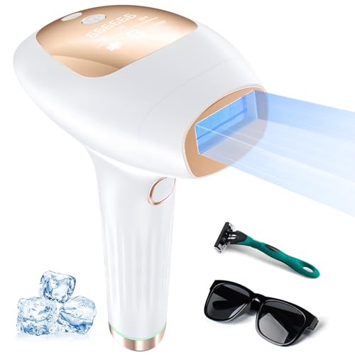 Hair Removal with Cooling, Painless IPL Hair Removal Device for Women and Men, at-home Hair Remover for Armpits, Legs, Face, and Bikini Line White & Golden