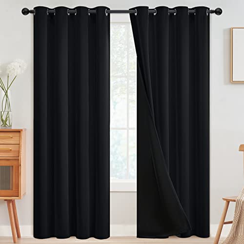 Image of SimpleHome Black 100% Blackout Curtains Room Darkening Living Room 84 Inch