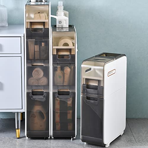 4 Tier Bathroom Floor Cabinet, Vertical Storage Unit With Clear Drawers And Casters, Large Capacity Narrow Tall Slim Storage Tower Waterproof Toilet Paper Storage Cabinet For Small Spaces Gaps #TOP3