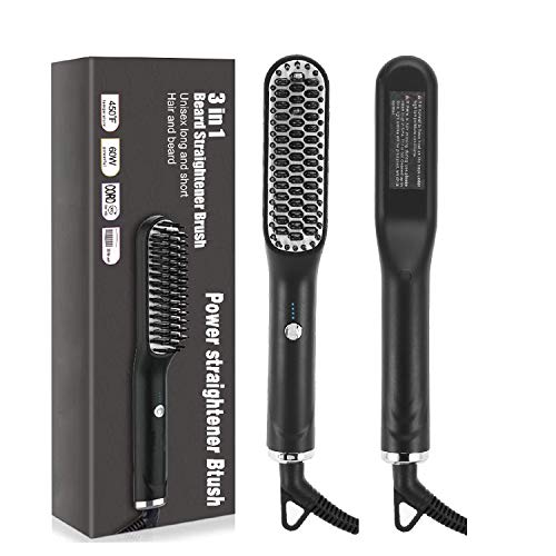 Beard Straightener,Comb 3 in 1 Beard Straightener Combs for Men Women, Hair Straightener Brush,Anti-Scald Hair Brush & Beard Straightener, Portable 3 Temperatures Electric Heated Comb for Traveling