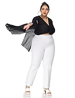 Belore Slims Plus Size Women Trousers Straight Leg Tummy Tucker for Ladies with 2 Back Pockets - 4 Inch Waist Elastic Compression White