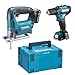 Produktbild Makita Kombiset Schlagbohrer/Schraubenmaschine + Akku Stichsäge  + Koffer- 2 Akkus, DF333D, DF333D