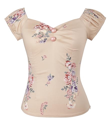 Image of YARN & INK Women's Rockabilly Tops 1950s Pinup Shirt Casual Off Shoulder Vintage Blouse