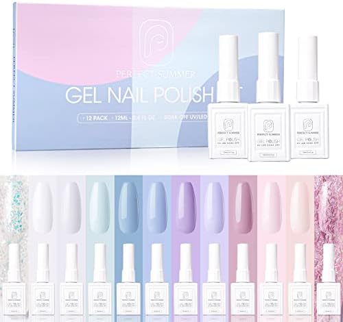 Perfect Summer Gel Nail Polish Set -12 Colors Spring Pastel Pink Purple Gel Polish UV/LED Soak Off Nail Polish Gel Kit Gifts for Women DIY Salon Manicure