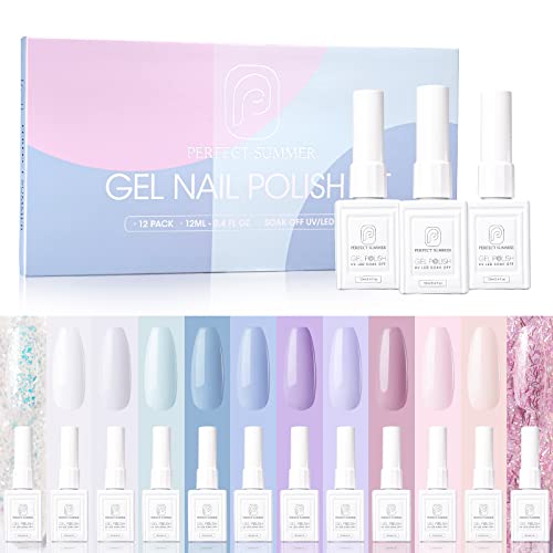 Perfect Summer Gel Nail Polish Set -12 Colors Spring Pastel Pink Purple Gel Polish Uv/Led Soak Off Nail Polish Gel Kit Gifts For Women Diy Salon Manicure #TOP1