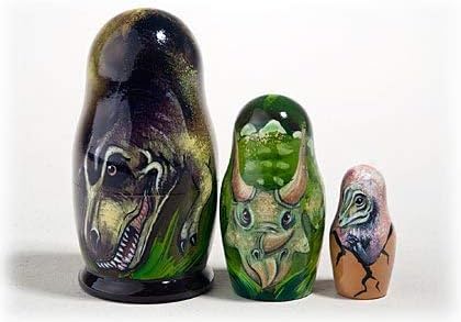 Golden Cockerel Dinosaur Nesting Doll 3pc./3.5" Collectible Babushka Russian Doll Matryoshka