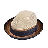 DASMARCA Mens Womens Multi-Coloured Two-Tone Retro Summer Straw Hat Fedora Trilby - Verona Ivory L