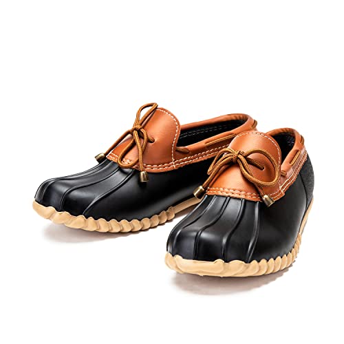 DKSUKO Women's Waterpoof Loafer Shoes Slip On Flat Duck Shoes (9 B(M) US, Black No Fur)